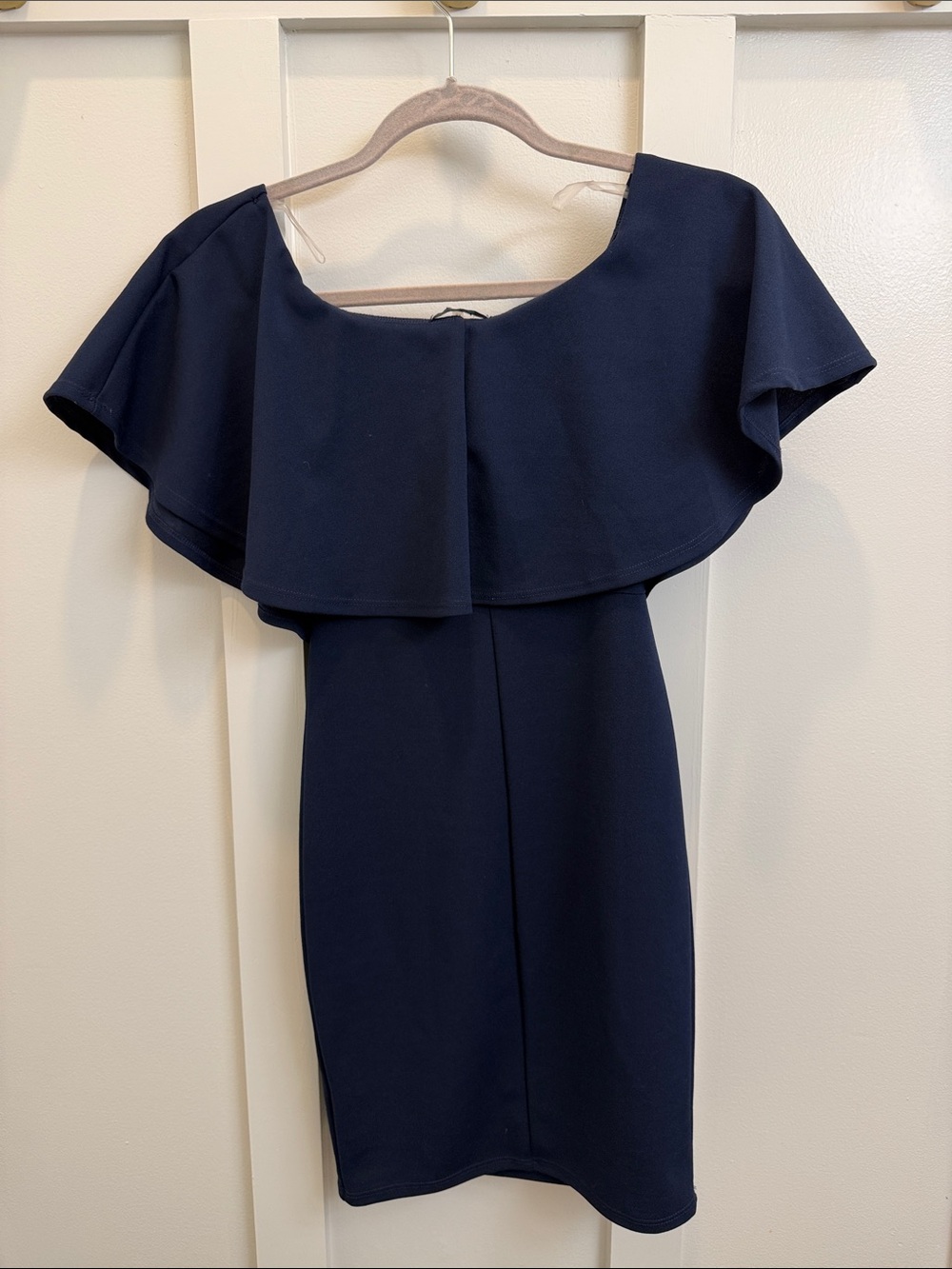 Soprano Navy Off-Shoulder Ruffle Mini Dress - Picture 3 of 3